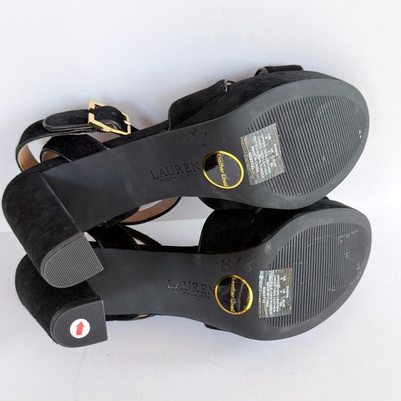 Lauren Ralph Lauren Sasha Ankle Strap Platform Dress Sandals Black Suede Size 8 - Picture 9 of 11